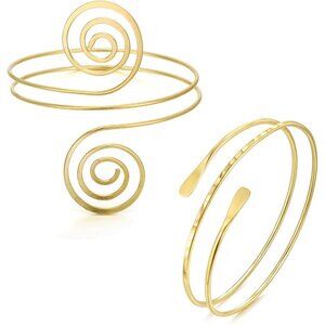 Gold Arm Cuff Bracelets Set for Women Open Adjustable Metallic Jewelry